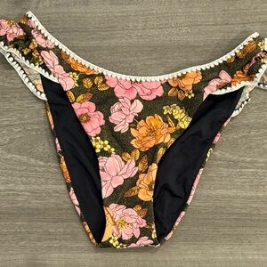 Victoria's Secret Black and Pink Metallic Floral Bikini Bottom